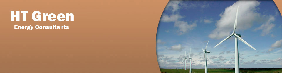 HT green energy consultant images with a picture on the right showing a white color wind turbine farm, wind turbine has three blades